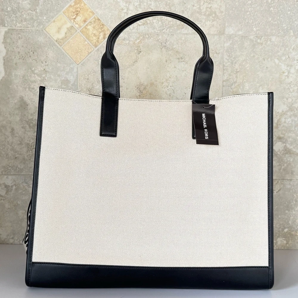 Michael Kors Cooper XL Commuter Structure d Tote Shoulder Bag Natural/Black